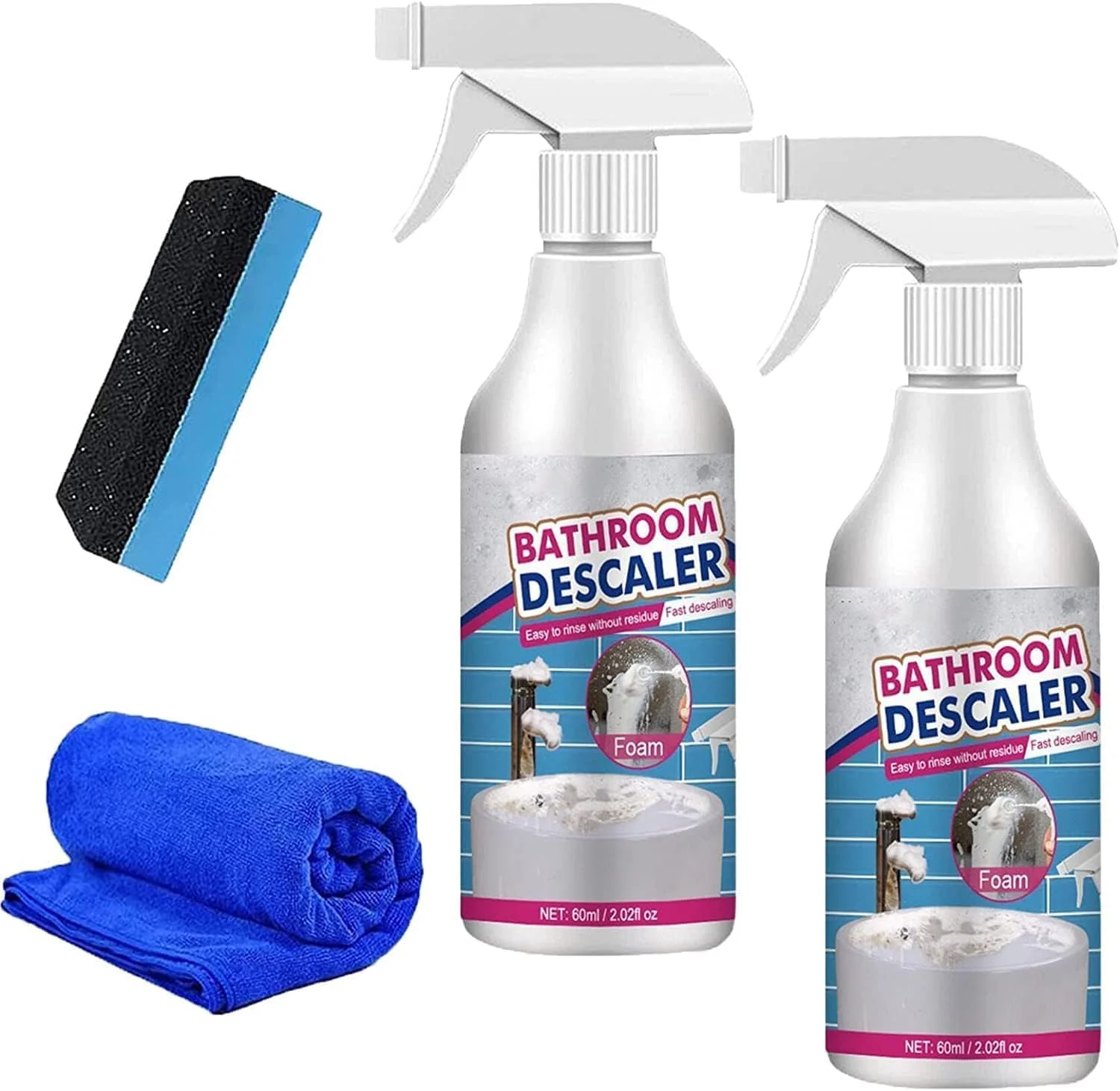 اسپری پاک کننده لکه های سرسخت - اسپری فوم پاک کننده حمام، اسپری رسوب زدای حمام، پاک کننده آهک دوش، پاک کننده حباب همه منظوره، پاک کننده حباب برای لکه بر همه منظوره (2 عدد)