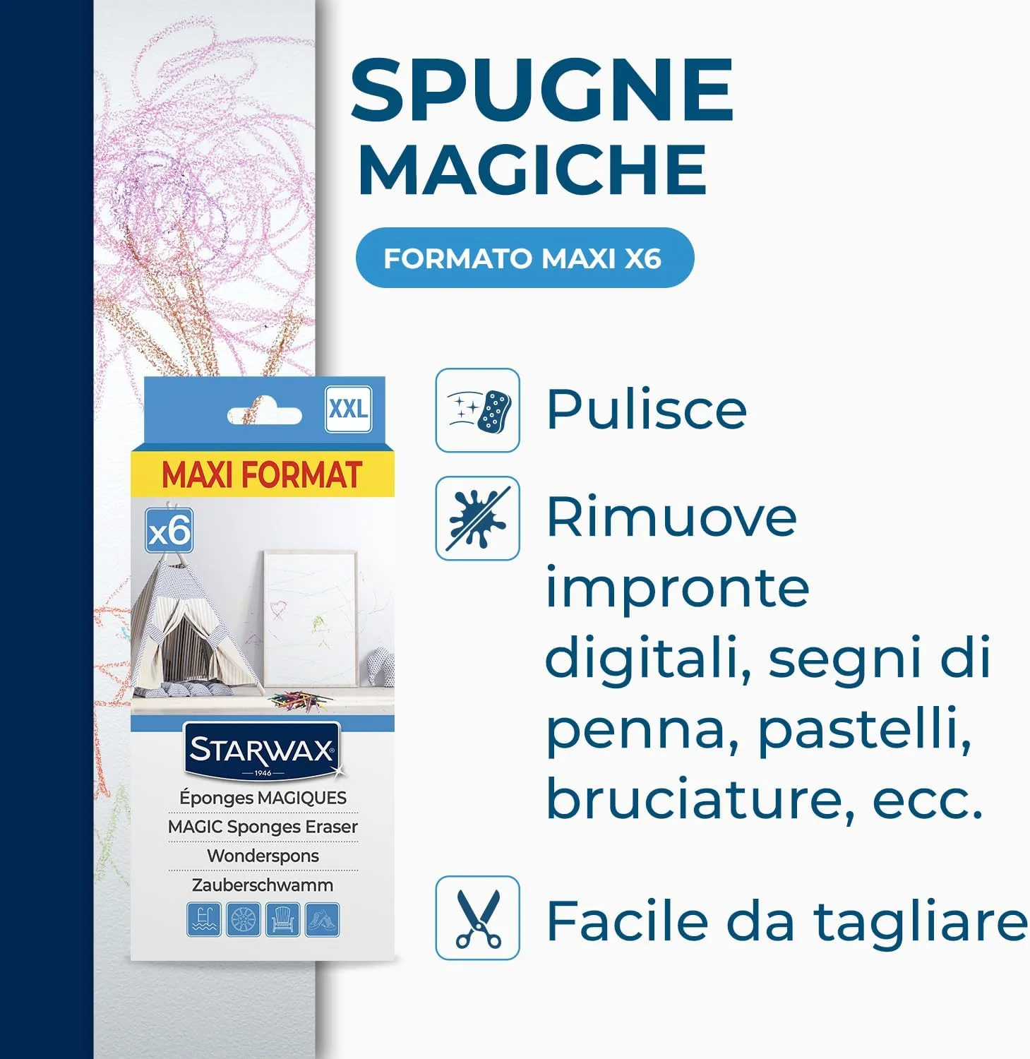 استارواکس - اسفنج های جادویی - لکه ها را در کمترین زمان ممکن از بین می برد - مقاوم در برابر خراش - تمیز کردن آسان - فرمت ماکسی - سطوح چندگانه - مجموعه 6 عددی
