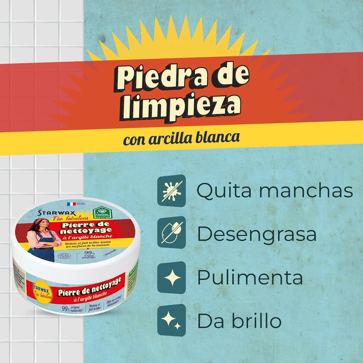 سنگ سفید چند منظوره استارواکس د فابولس با خاک رس سفید - تمیز کننده، براق کننده - تمام سطوح - 99% منشاء طبیعی - دارای گواهی 300 گرمی