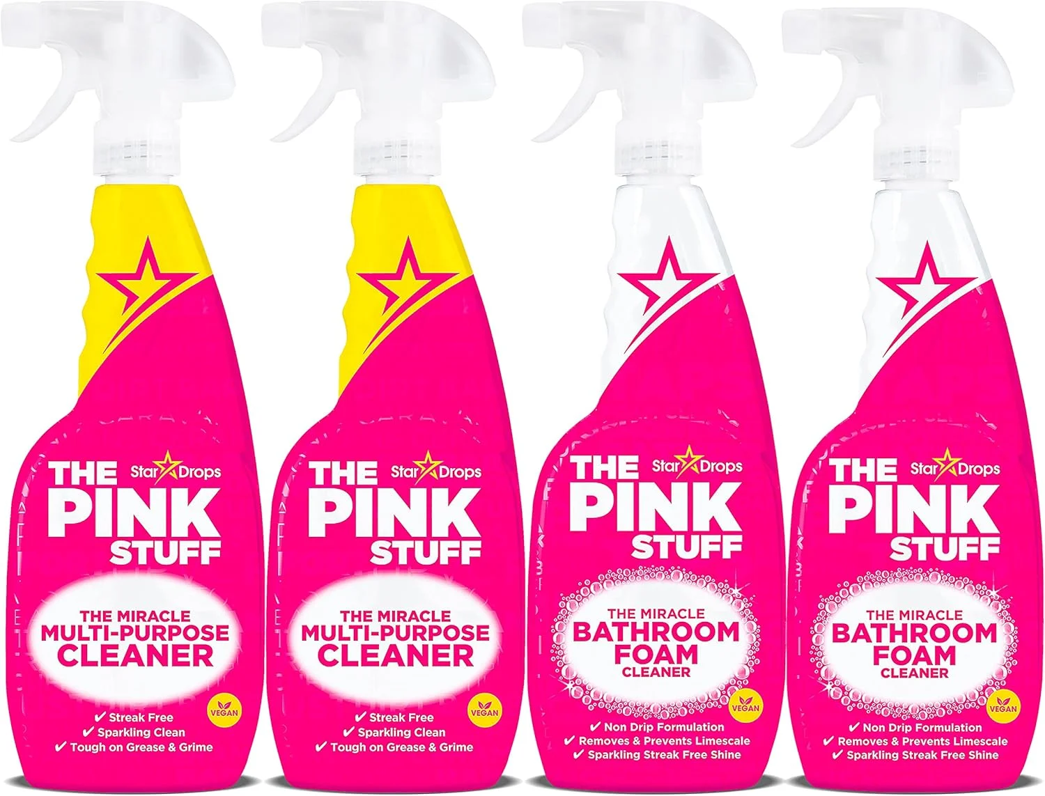 استار دراپس - The Pink Stuff - بسته 4 عددی اسپری چند منظوره و فوم حمام (2 اسپری چند منظوره، 2 فوم حمام)