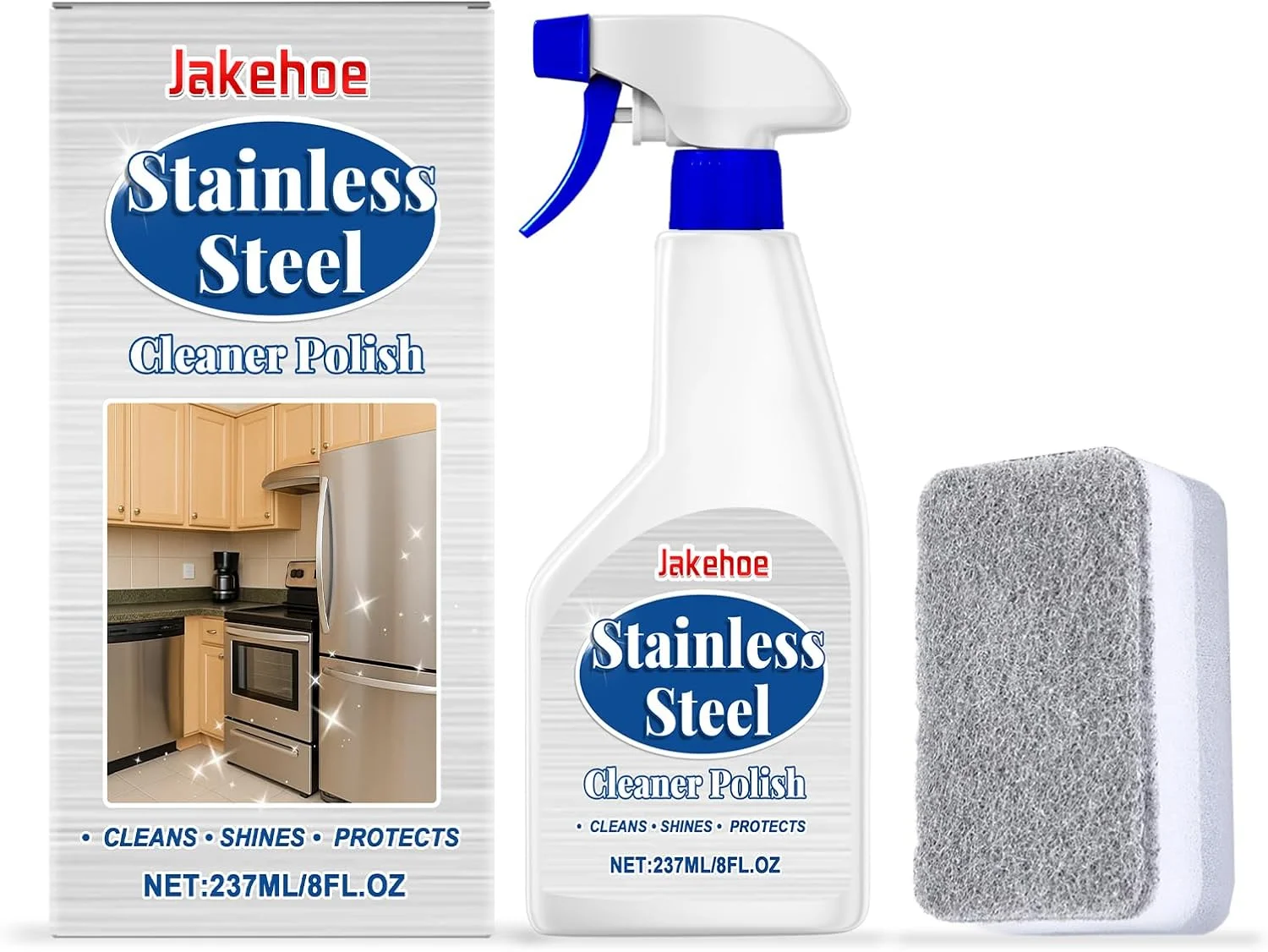 اسپری تمیز کننده استیل ضد زنگ، اسپری تمیز کننده همه منظوره، اسپری ضد عفونی کننده چند منظوره، تمیز کننده آشپزخانه و حمام، دستمال اسفنجی، از بین برنده اثر انگشت و جرم و کثیفی بدون کدر کردن