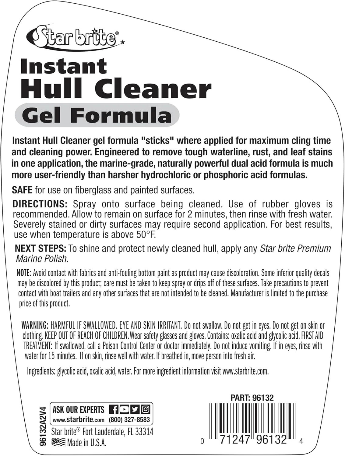 اسپری ژل پاک کننده فوری بدنه قایق استار برایت - 946 میلی لیتر - به آسانی لکه ها، خطوط کثیفی و جرم را از بدنه قایق، فایبرگلاس، پلاستیک و سطوح رنگ شده پاک می کند (096132)