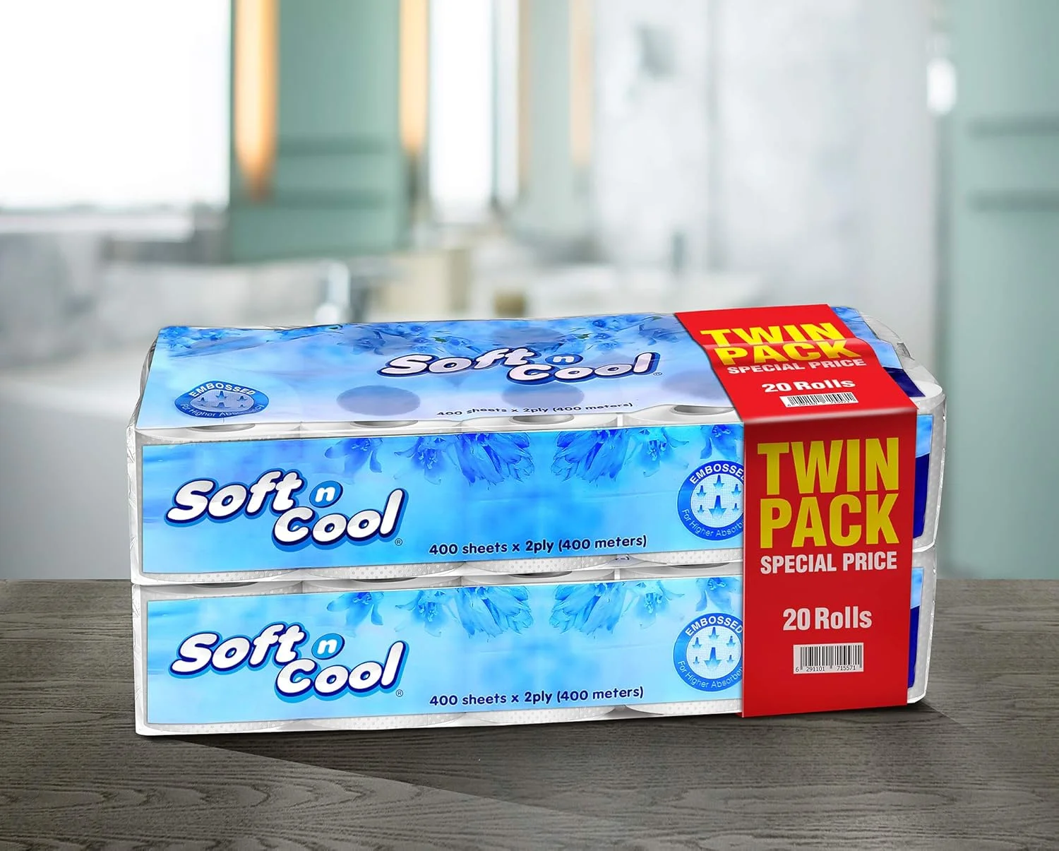 دستمال توالت سافت اند کول، بسیار جاذب، استریل شده و قوی، بسته دوقلو، 400 برگ 2 لایه، 20 رول