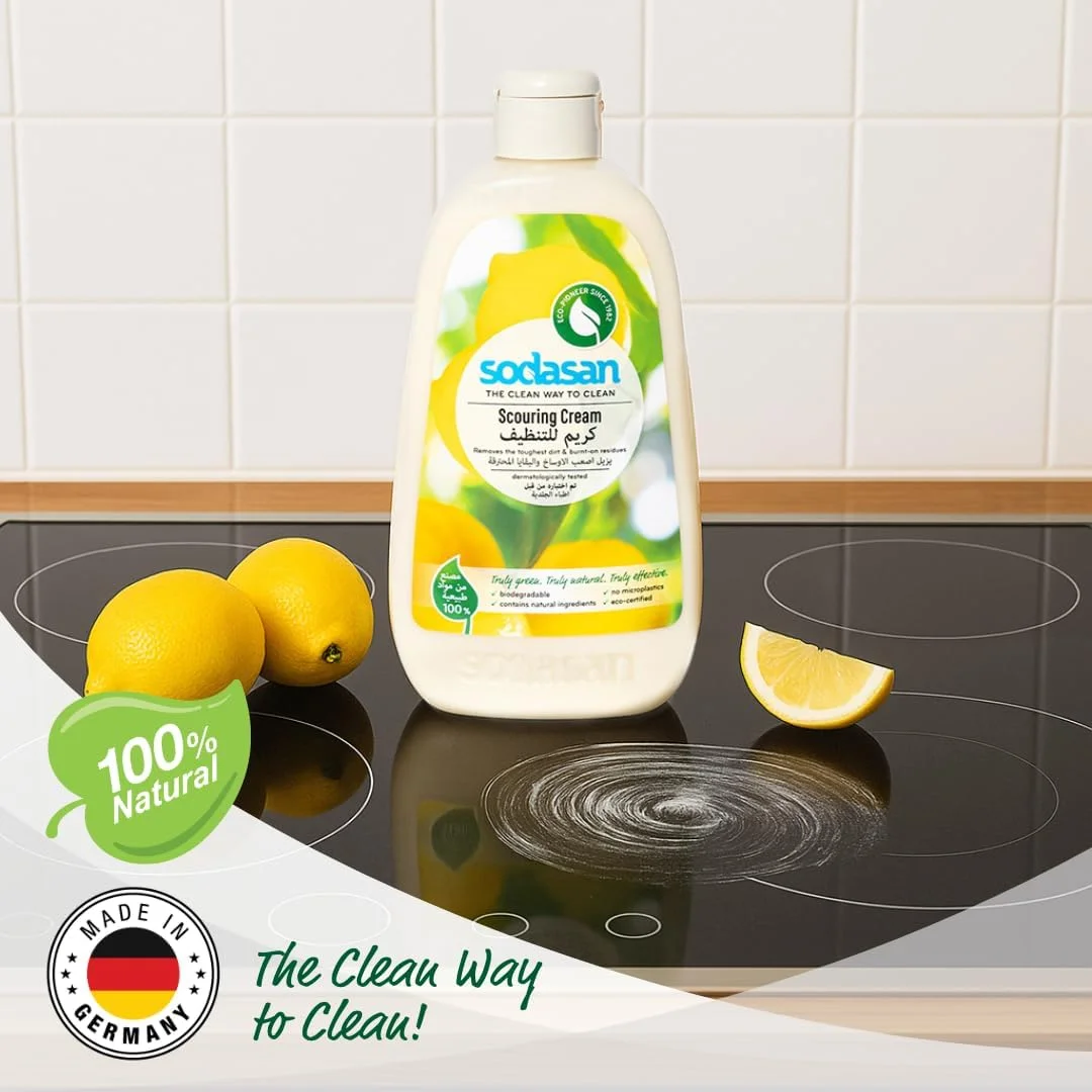 کرم تمیز کننده مرکبات سوداسان 100% طبیعی 500 گرم – پاک کننده سطوح ارگانیک برای آشپزخانه و حمام – فرمول بدون خراش با پودر مرمر – سازگار با محیط زیست، وگان، ساخت آلمان