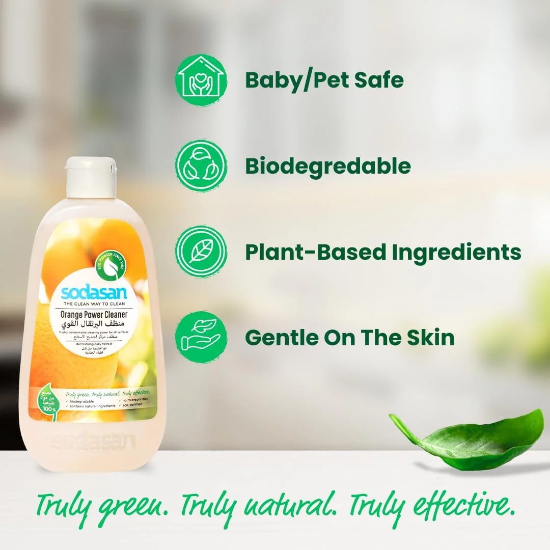 پاک کننده قوی پرتقالی سوداسان 500 گرمی - پاک کننده سطوح چند منظوره ارگانیک 100% طبیعی، گیاهی، قوی در برابر چربی و کثیفی، تست شده از نظر پوستی، رایحه مرکبات تازه - ساخت آلمان