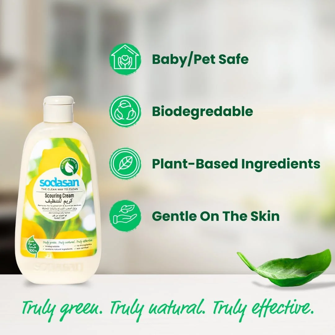 کرم تمیز کننده مرکبات سوداسان 100% طبیعی 500 گرم – پاک کننده سطوح ارگانیک برای آشپزخانه و حمام – فرمول بدون خراش با پودر مرمر – سازگار با محیط زیست، وگان، ساخت آلمان