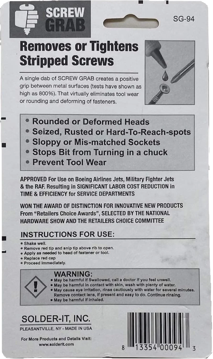 Solder-It - ژل اصطکاک ScrewGrab - کمک به گرفتن سرهای پیچ آسیب دیده - 0.5 fl. Oz