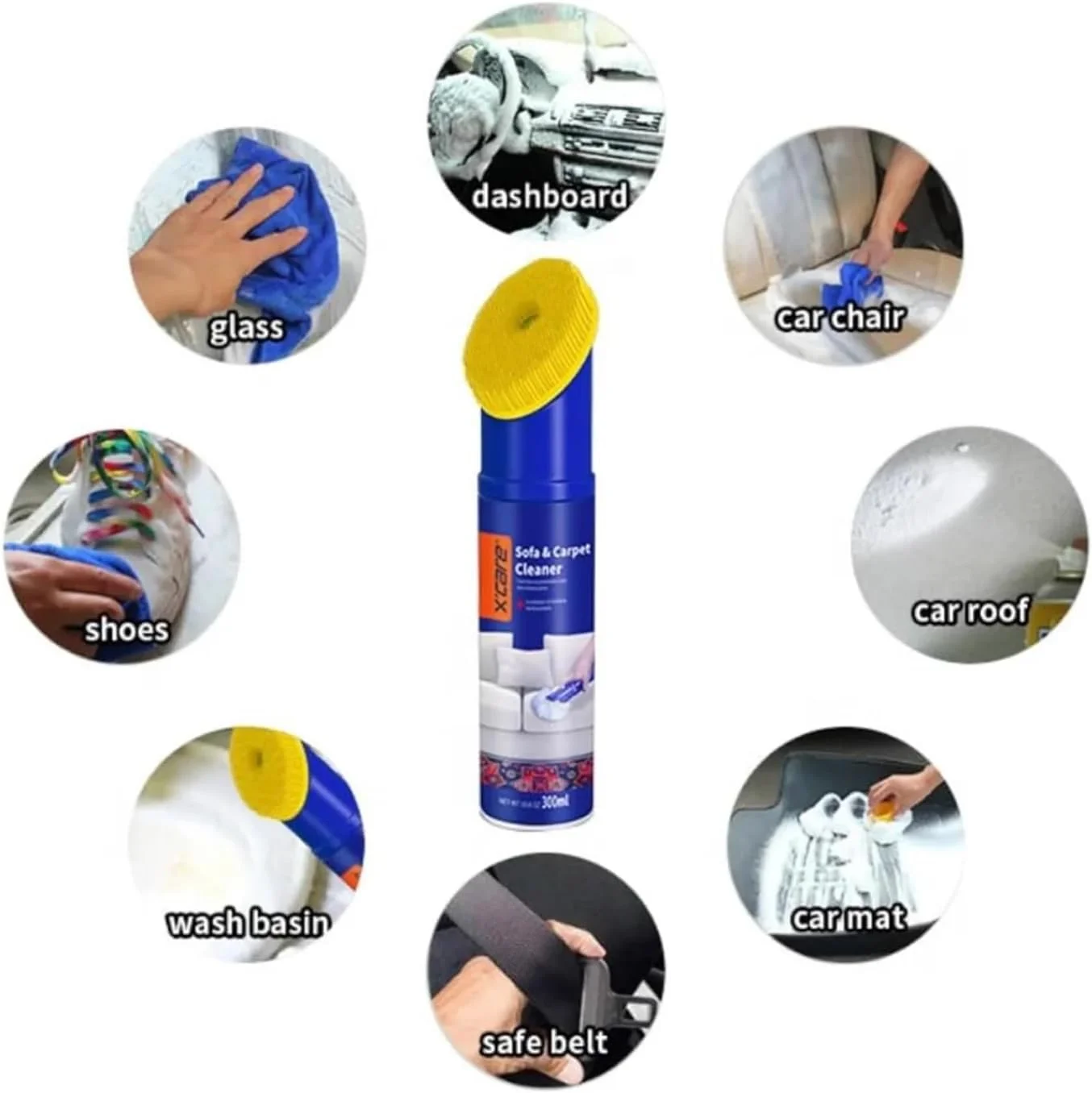 محلول تمیز کننده مبل و فرش 300 میلی لیتر - بسته 2 عددی مناسب برای پارچه، چرم و کفش، اسپری تمیز کننده مبل و فرش - تمیز کننده عمیق سطوح مختلف