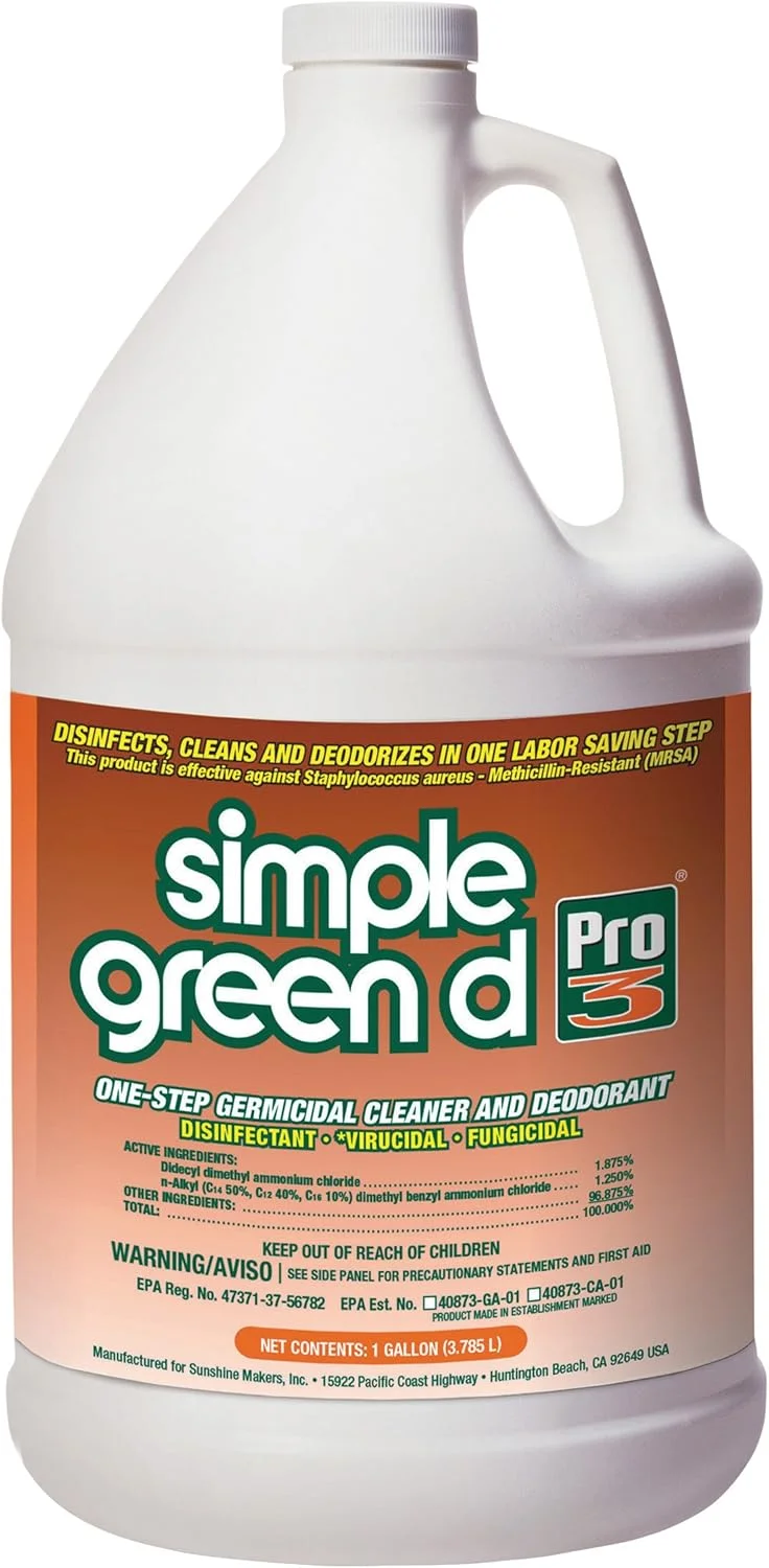 مایع ضدعفونی کننده، خوشبو کننده و جرم گیر یک مرحله ای سیمپل گرین d Pro 3، بطری 1 گالن، درب محافظ کودک