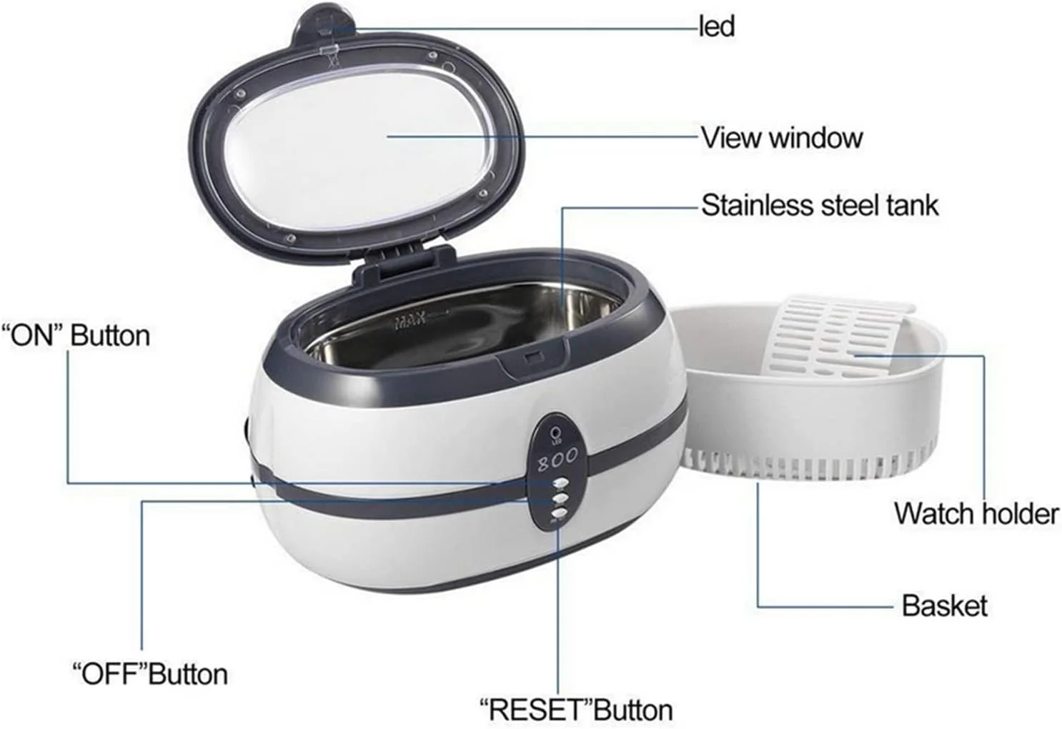 دستگاه تمیز کننده اولتراسونیک 600 میلی لیتری SKEIDO VGT-800 برای جواهرات، ساعت، دندان مصنوعی، حمام اولتراسونیک خانگی، تمیز کننده برس آرایشی