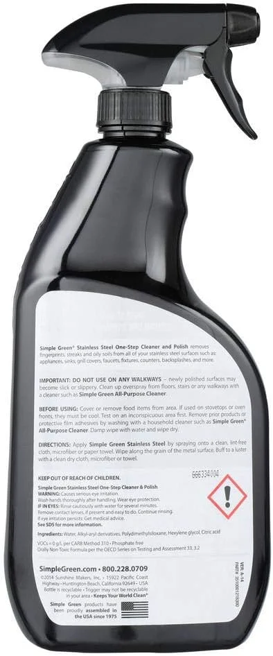 پاک کننده و پولیش استیل ساده سبز، بطری اسپری 946 میلی لیتر، بدون رگه و لکه