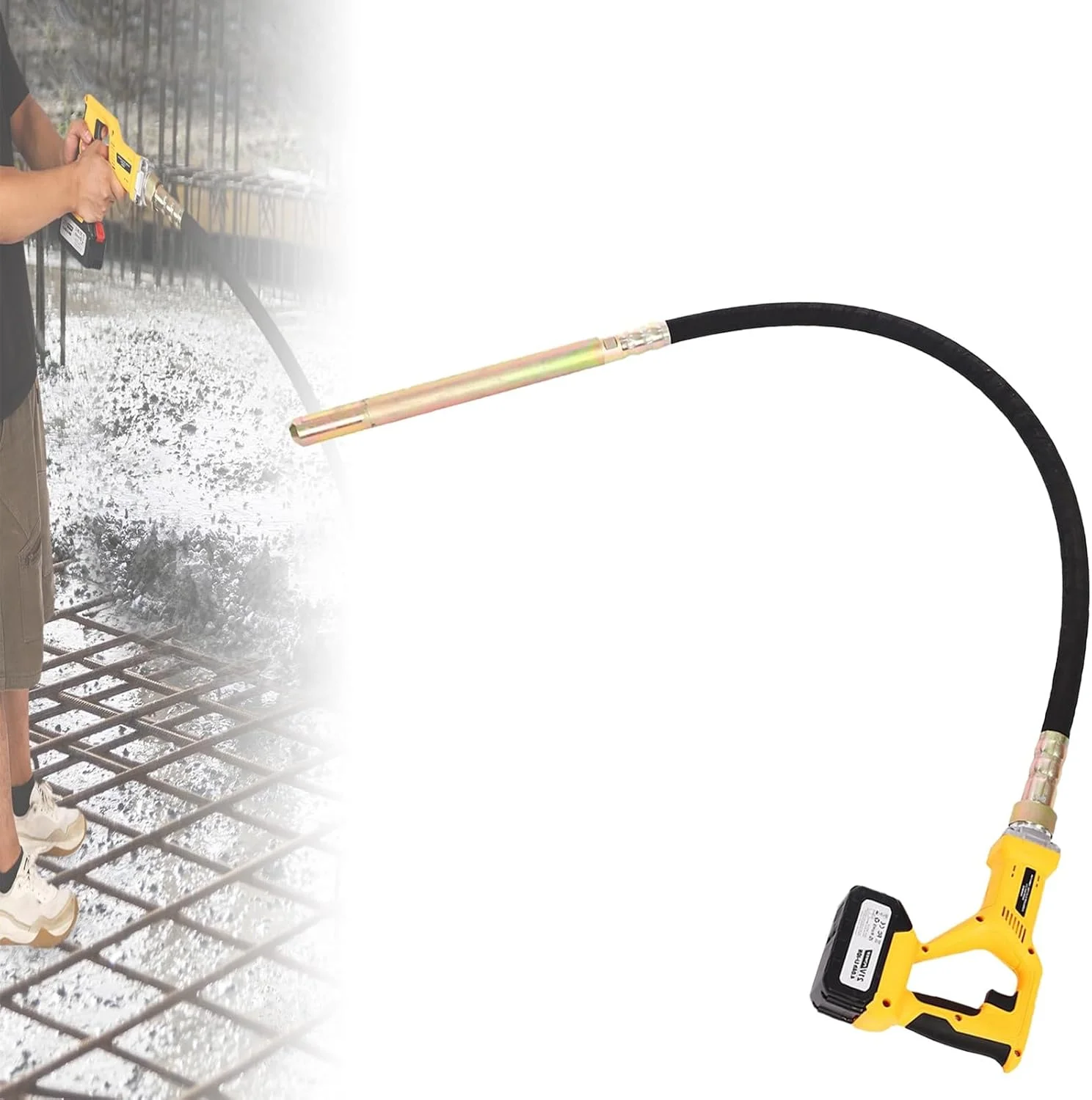 ابزار ویبره بتن، پوکر ویبراتور بتن، ویبراتور بتن بی سیم 21 ولت دستی با شارژر و باتری، ابزار ویبره سیمان برای مخلوط کردن و متراکم کردن بتن ساختمان