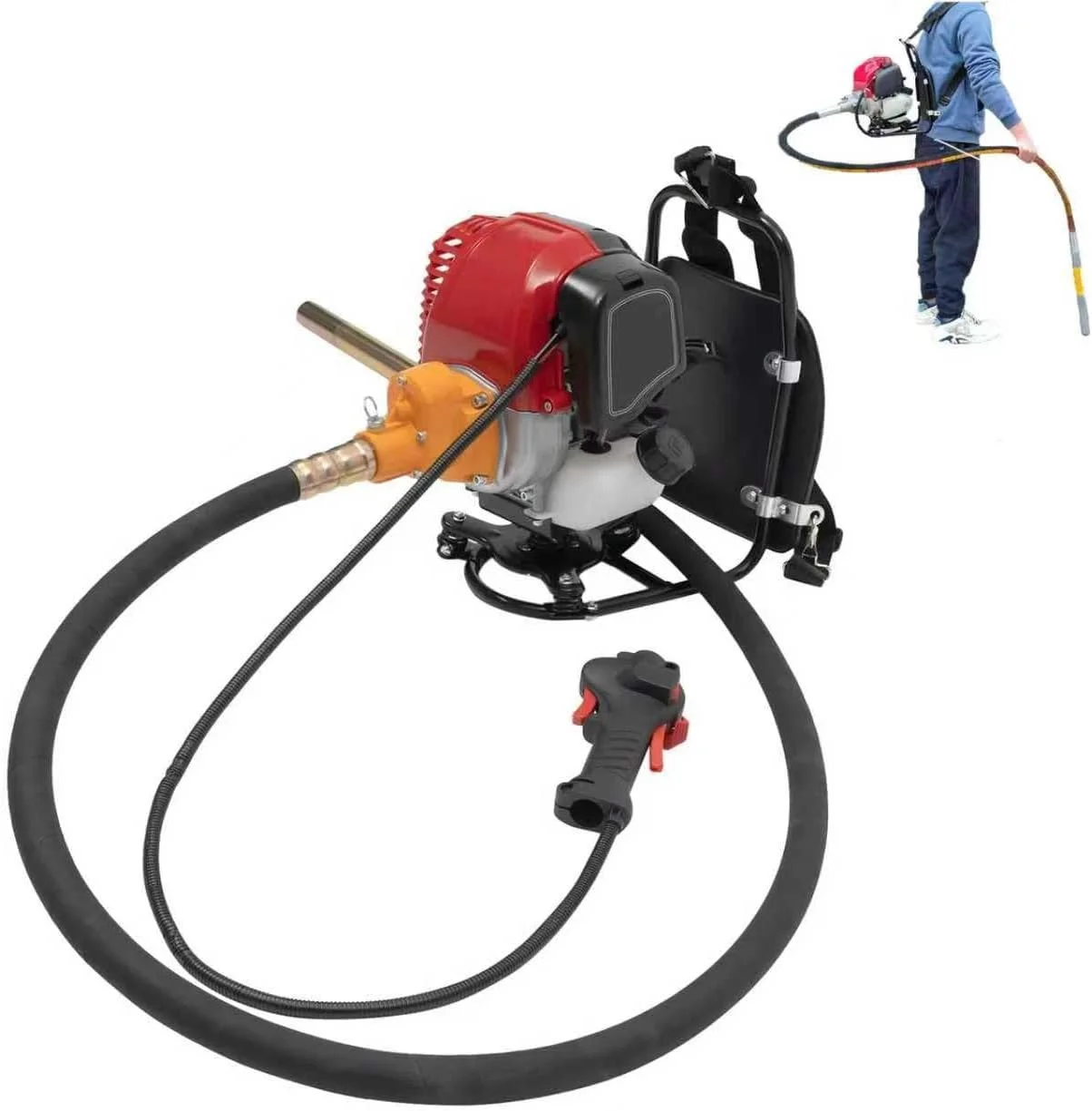 ویبراتور بتن بنزینی، ویبراتور بتن 4 زمانه، ابزار ویبره بتن موتور دار، برای ویبره کردن بتن سیمانی، میله شفت 8 فوت/ 10 فوت/ 11 فوت/ 13 فوت (3 متر/10 فوت)