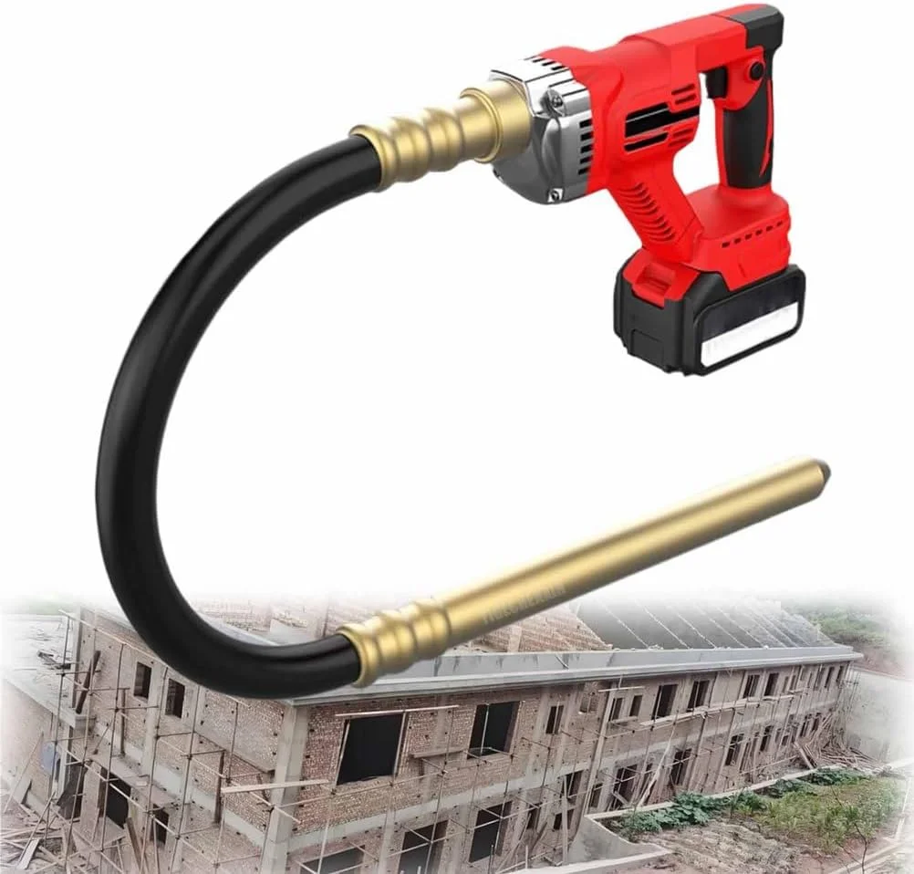 ویبراتور بتن برقی YIGECHENXIN، ویبراتور بتن شارژی 450 واتی با شفت انعطاف پذیر سخت شده در دمای بالا، موتور براشلس 21 ولتی، قابلیت حذف حباب های هوا و مخلوط کردن بتن