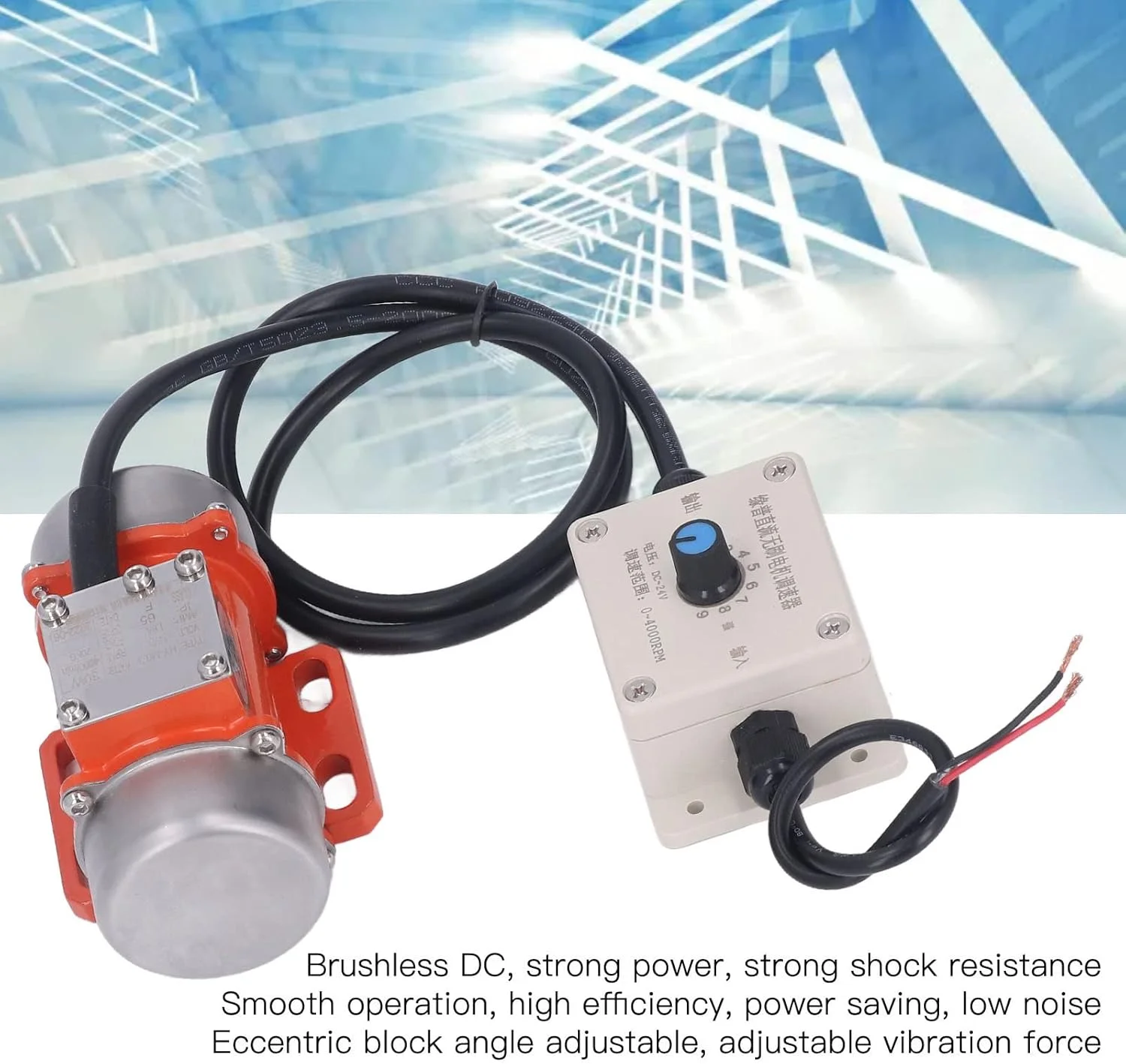 موتور ویبراتور بتن 30 وات 4000 دور در دقیقه DC 12V/24V، موتور لرزاننده الکتریکی بدون جاروبک 50 هرتز ضد آب IP65 با کنترلر سرعت برای میز لرزاننده، فیدر لرزاننده، صفحه نمایش لرزاننده (#2)