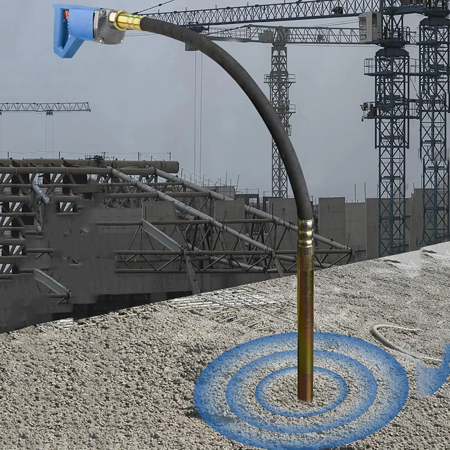 ویبراتور بتن WIKINK، پوکر ویبره سیمانی برقی دستی، ویبره بتن برقی 1200 وات، ویبراتور صنعتی قوی 4400 دور در دقیقه با شلنگ 1 متری، قطر میله 35 میلی متر