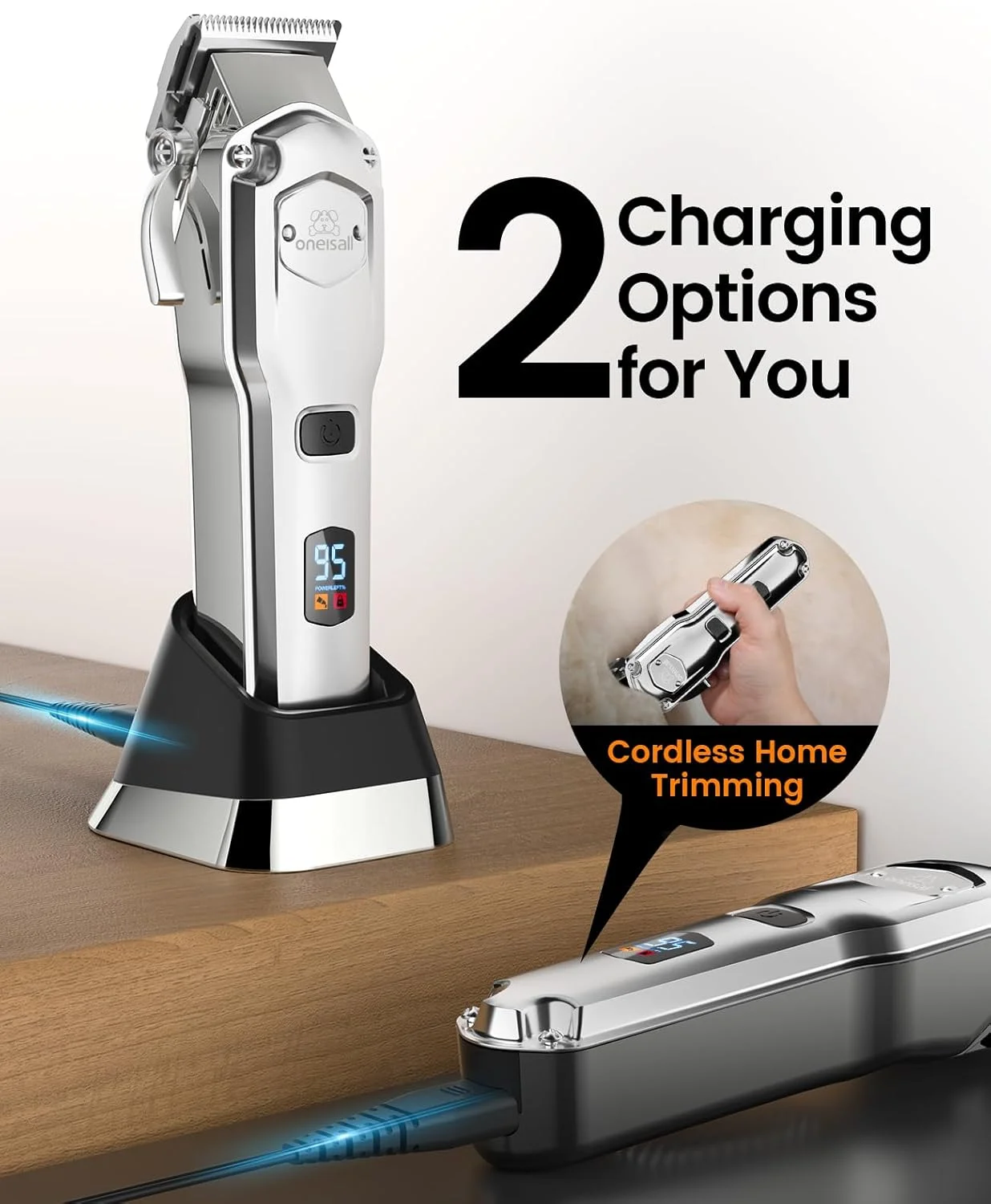 ماشین اصلاح موی سگ oneisall برای آرایش موهای ضخیم حرفه ای، کیت آرایش حیوانات خانگی بی سیم/قابل شارژ با شانه های فلزی جداشدنی، ماشین اصلاح حیوانات خانگی کم صدا و سنگین برای موهای ضخیم/مجعد/نازک/موج دار (نقره ای) ماشین اصلاح موی سگ oneisall برای آرایش موهای ضخیم حرفه ای، کیت آرایش حیوانات خانگی بی سیم/قابل شارژ با شانه های فلزی جداشدنی، ماشین اصلاح حیوانات خانگی کم صدا و سنگین برای موهای ضخیم/مجعد/نازک/موج دار (نقره ای)