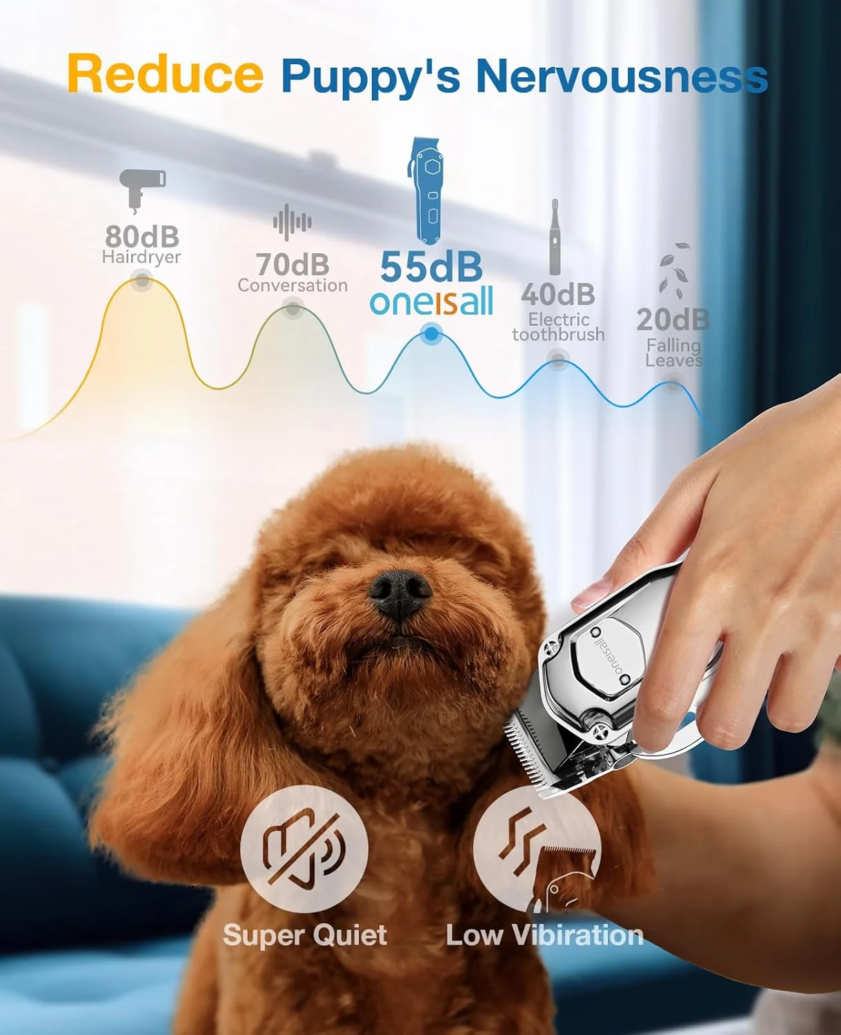 ماشین اصلاح سگ oneisall برای نظافت موهای ضخیم و پرپشت / ماشین اصلاح شارژی بی سیم کم صدا با تیغه استیل ضد زنگ / ماشین اصلاح ضد آب سگ برای سگ ها، حیوانات خانگی و حیوانات (نقره ای)