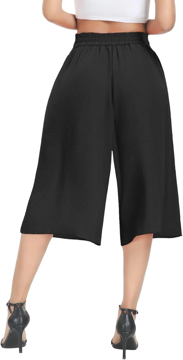 DILIUXING شلوار کاپری زنانه گشاد با جیب، سبک وزن و کمر بلند DILIUXING شلوار کاپری زنانه گشاد با جیب، سبک وزن و کمر بلند