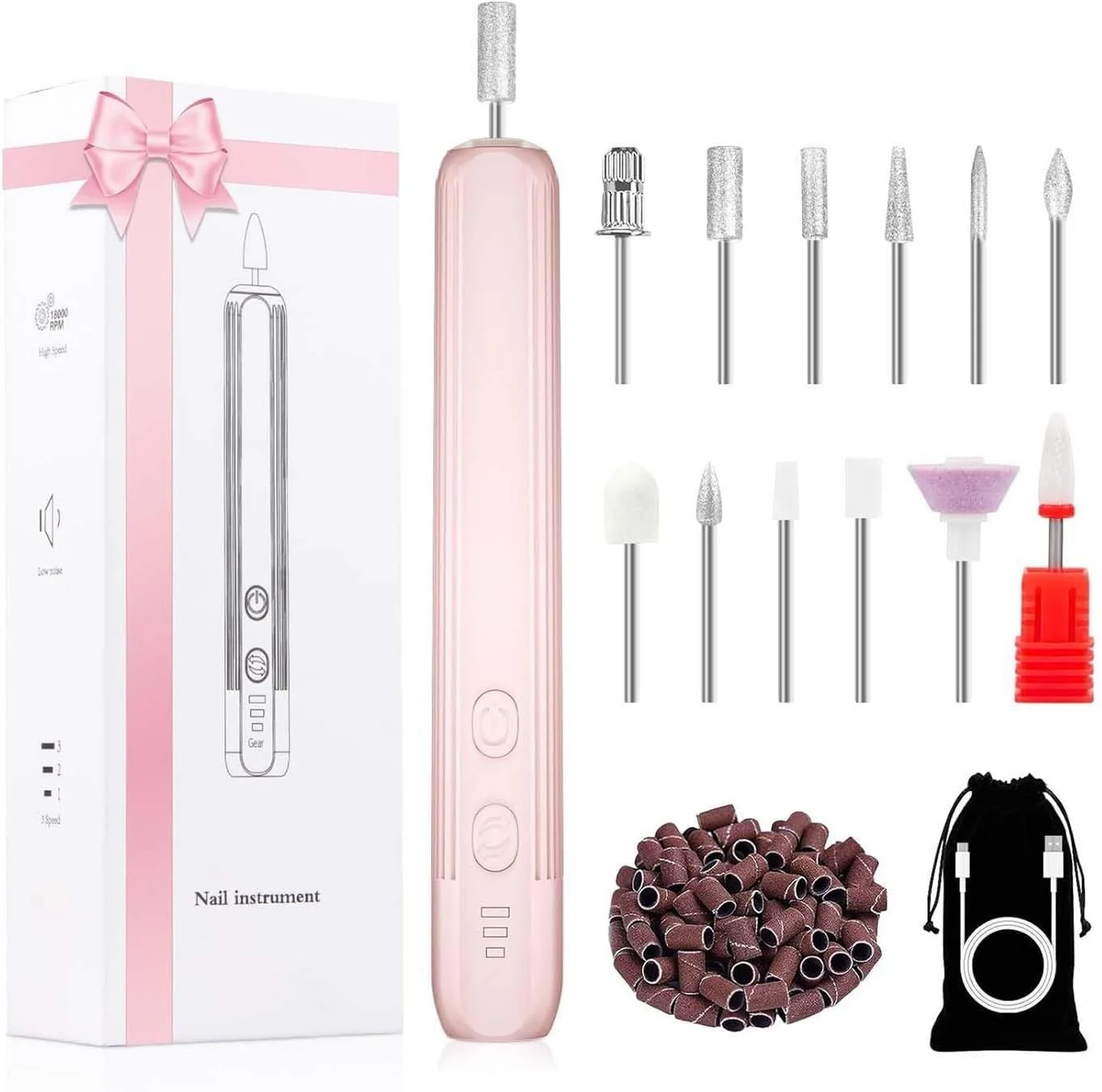 JOSQUEWNN Electric Nail Drill, Professional Manicure Pedicure Kit, Cordless Electric Nail File Set, Rechargeable Pedicure Tools for feet, 3 Speeds Hand Foot Care Nail Drill,100 Sanding Bands JOSQUEWNN Electric Nail Drill, Professional Manicure Pedicure Kit, Cordless Electric Nail File Set, Rechargeable Pedicure Tools for feet, 3 Speeds Hand Foot Care Nail Drill,100 Sanding Bands