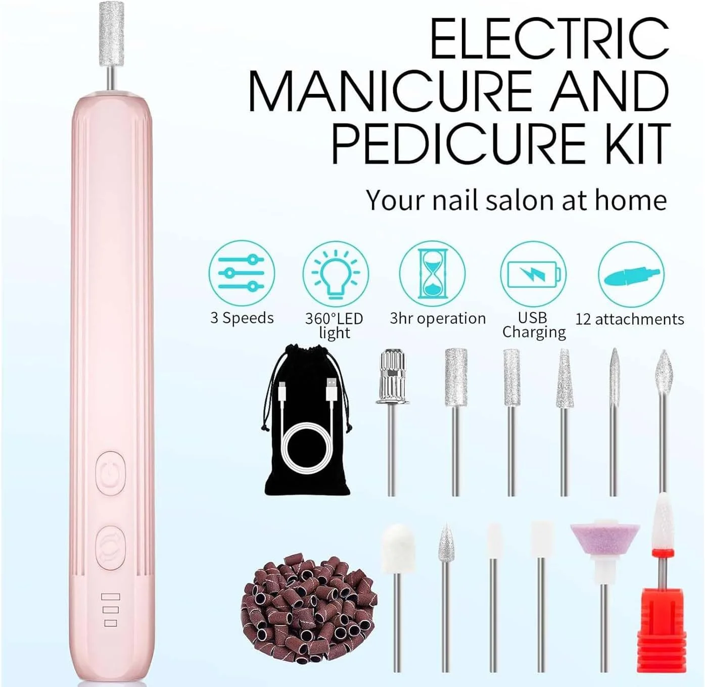 JOSQUEWNN Electric Nail Drill, Professional Manicure Pedicure Kit, Cordless Electric Nail File Set, Rechargeable Pedicure Tools for feet, 3 Speeds Hand Foot Care Nail Drill,100 Sanding Bands JOSQUEWNN Electric Nail Drill, Professional Manicure Pedicure Kit, Cordless Electric Nail File Set, Rechargeable Pedicure Tools for feet, 3 Speeds Hand Foot Care Nail Drill,100 Sanding Bands