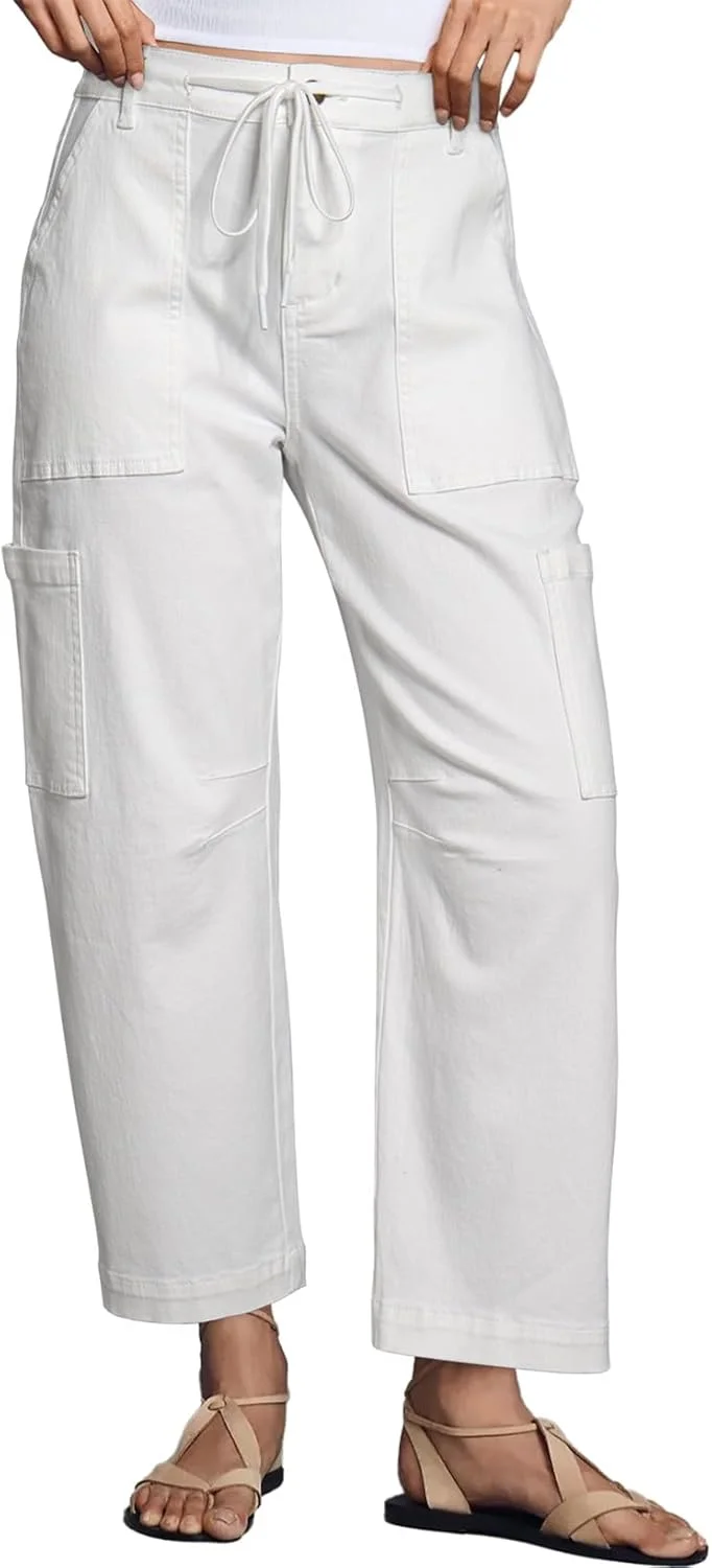 شلوار جین زنانه Dokotoo، مدل کژوال، کمر بلند، راسته، پاچه گشاد، شلوار کارگو دنیم آزاد با جیب، سفید، سایز 14 شلوار جین زنانه Dokotoo، مدل کژوال، کمر بلند، راسته، پاچه گشاد، شلوار کارگو دنیم آزاد با جیب، سفید، سایز 14