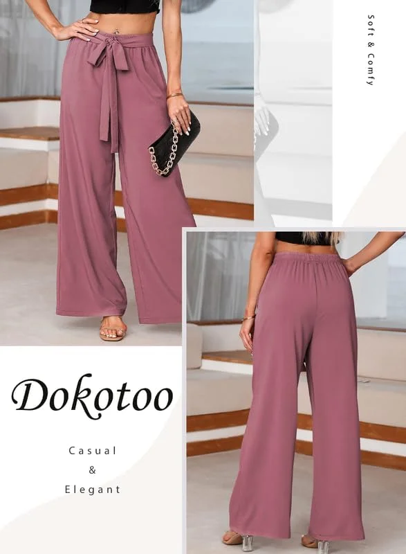 شلوار زنانه لینن تابستانی Dokotoo، شلوار لینن موسلین سبک و غیررسمی، شلوار پارچه ای، شلوار راحتی خنک و راحت، شلوار ساحلی با جیب، قهوه ای رز، XL