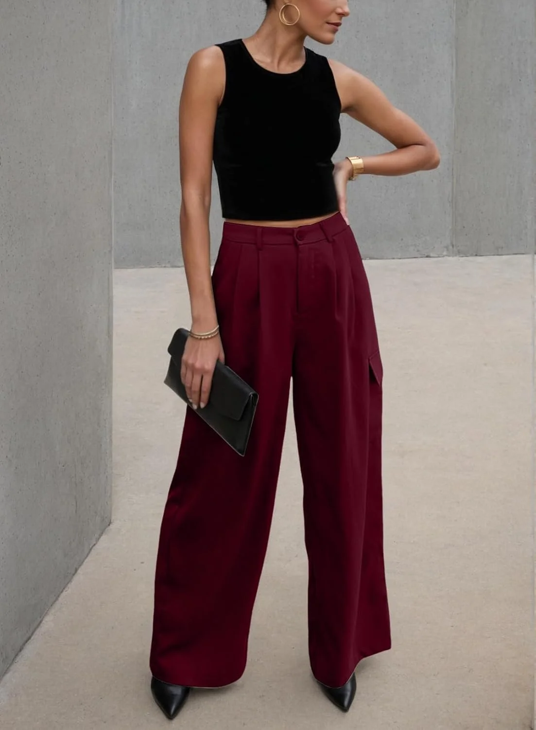 شلوار کارگو زنانه Dokotoo، کمر بلند، پاچه گشاد، مناسب برای استفاده روزمره و کار، دارای 4 جیب