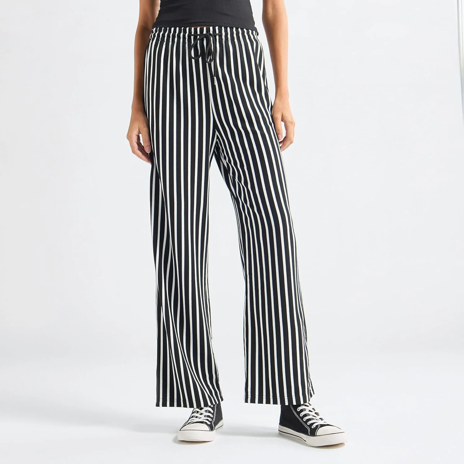 شلوار زنانه راه راه پاچه گشاد با بند کشی