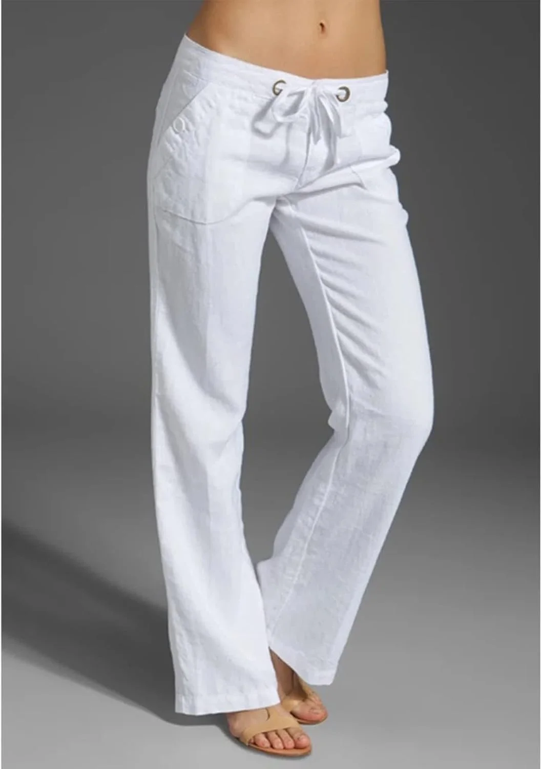 شلوار بلند زنانه نخی و کتان، مد روز، با کمر کشی، بند چشم خروسی و جیب، شلوار گشاد مشکی سایز S