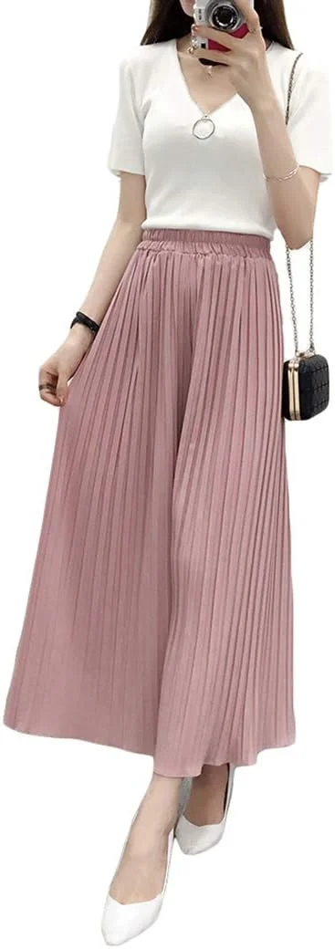 شلوار بلند زنانه فشرینگ، کمر کشی، حاشیه چین دار، پلیسه دار، گشاد، مناسب یوگا، تابستانی