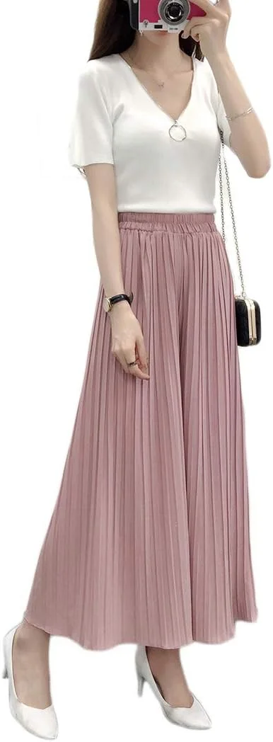 شلوار بلند زنانه فشرینگ، کمر کشی، حاشیه چین دار، پلیسه دار، گشاد، مناسب یوگا، تابستانی