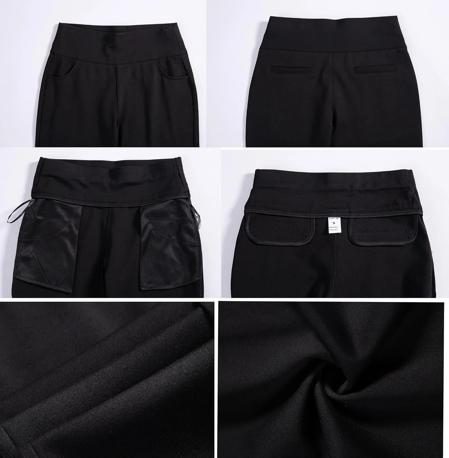 شلوار کاپری تابستانی زنانه Fakanhui سایز 3/4-7/8، شلوار باریک مناسب کار، کشسان راحت، کمر بلند، شلوار اداری، مشکی، XXL