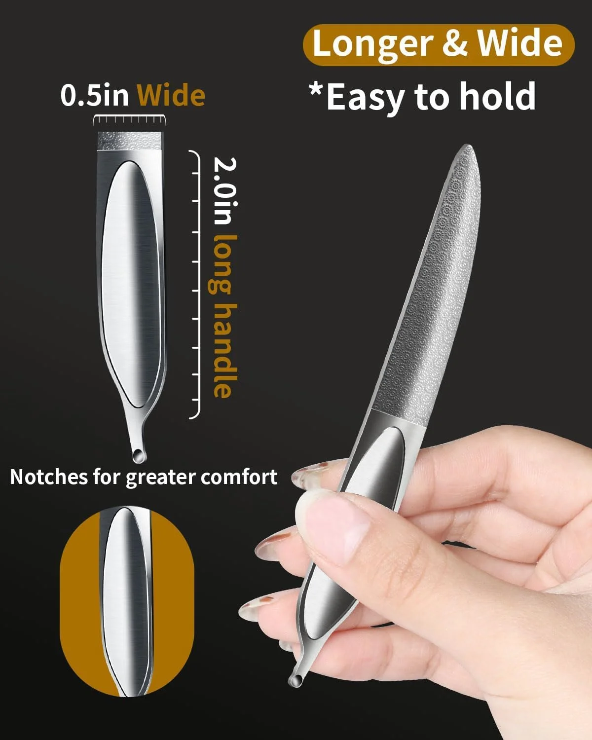 دو عدد سوهان ناخن فلزی، سوهان ناخن فلزی استیل ضد زنگ دو طرفه، سوهان ناخن پا دو طرفه 4.9 اینچی و 3.8 اینچی، سوهان ناخن پا حرفه ای برای ناخن های ضخیم، طراحی پر شکل یونیسکس