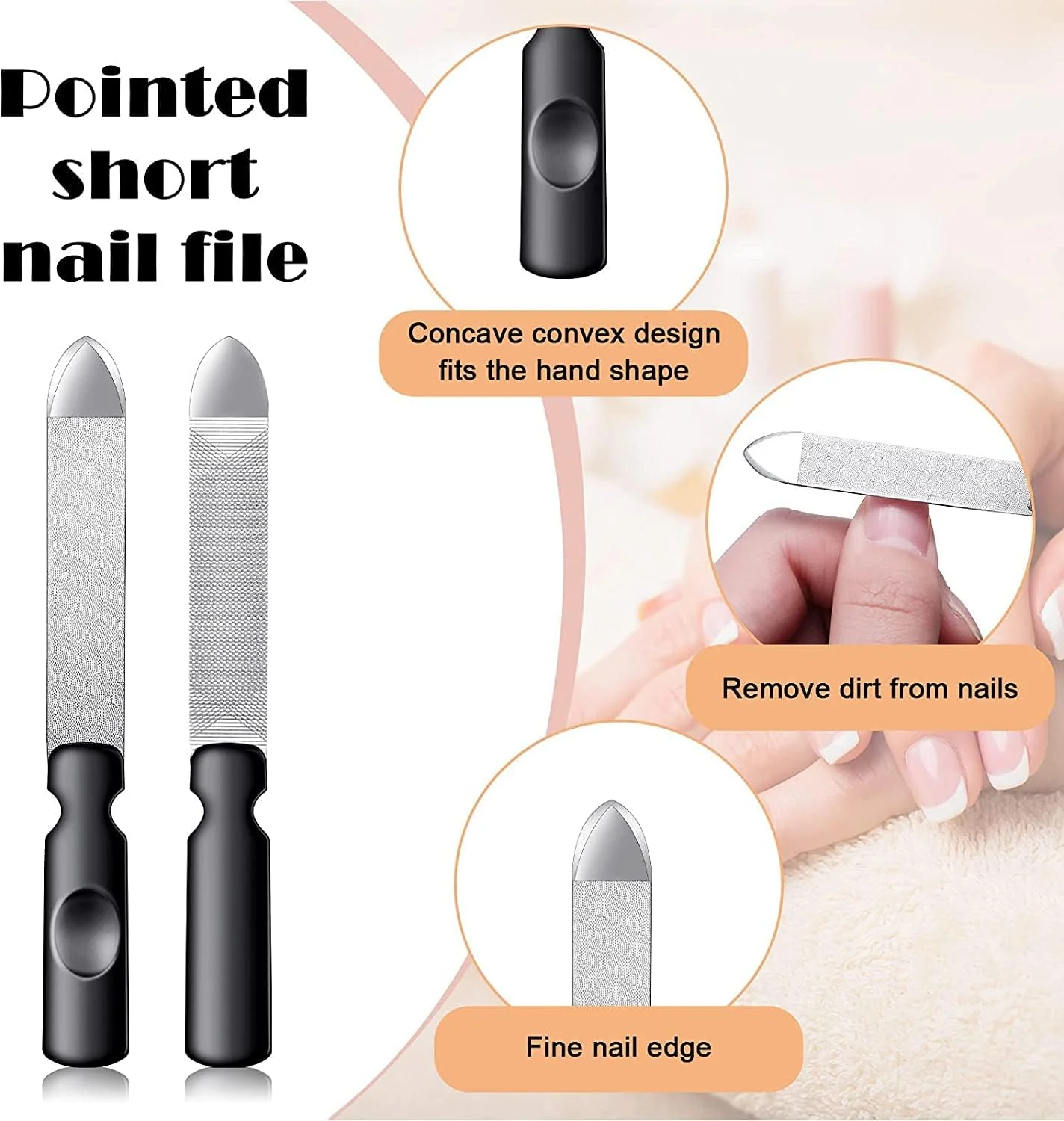 ست 3 عددی سوهان ناخن استیل ضد زنگ با کیف چرمی، سوهان ناخن دو طرفه الماسه با دسته ضد لغزش، ابزار مانیکور پدیکور برای ناخن های دست و پا، ظریف و زبر