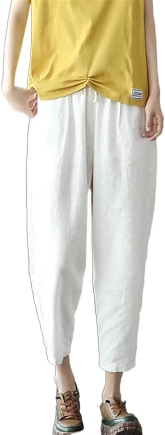 GIFYY شلوار زنانه تابستانی، شلوار کتان نخی غیر رسمی زنانه، شلوار دم پا گشاد جیب دار رترو زنانه، شلوار کمر کشی زنانه (رنگ: Hortel، سایز: XXXL)