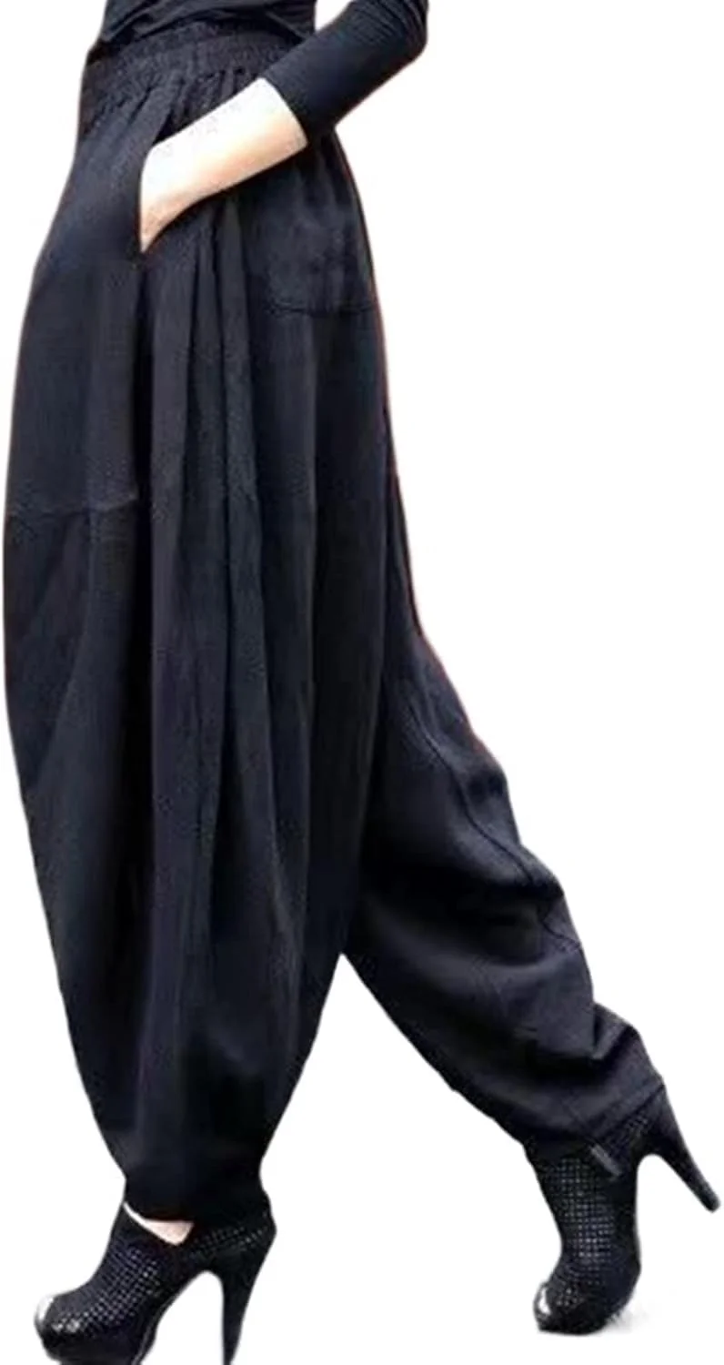 GIFYY شلوار زنانه طرح قدیمی کمر بلند، شلوار هارون زنانه، شلوار کتان نخی گشاد غیر رسمی زنانه، شلوار خیابانی نازک تابستانی زنانه (رنگ: Hortelã، سایز: XXXL)