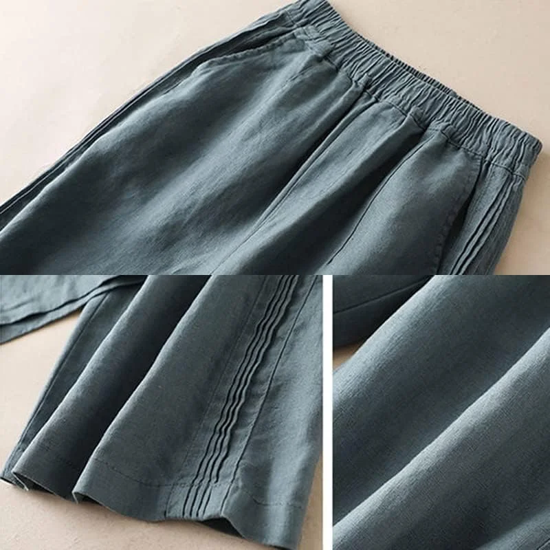 GIFYY شلوار زنانه، شلوار کتان نخی زنانه، شلوار پاچه گشاد کمر بلند یکدست و قدیمی زنانه، شلوار راسته گشاد غیر رسمی تابستانی زنانه (رنگ: Hortel، سایز: XXXL)