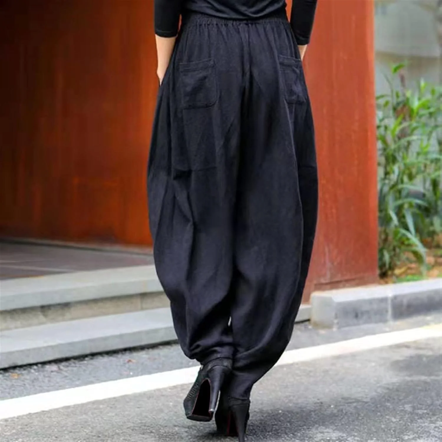 GIFYY شلوار زنانه طرح قدیمی کمر بلند، شلوار هارون زنانه، شلوار کتان نخی گشاد غیر رسمی زنانه، شلوار خیابانی نازک تابستانی زنانه (رنگ: Hortelã، سایز: XXXL)