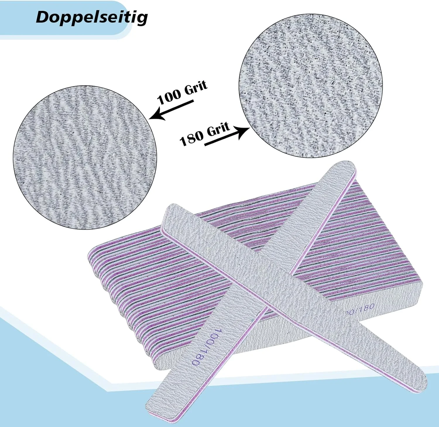 بسته 25 عددی سوهان ناخن قابل استفاده مجدد، سوهان ناخن دو طرفه گریت 100/180 برای ناخن های ژلی و ناخن های اکریلیک، ابزار مانیکور برای استفاده در سالن و منزل (خاکستری-A، عدد، 25، گریت 100/180)