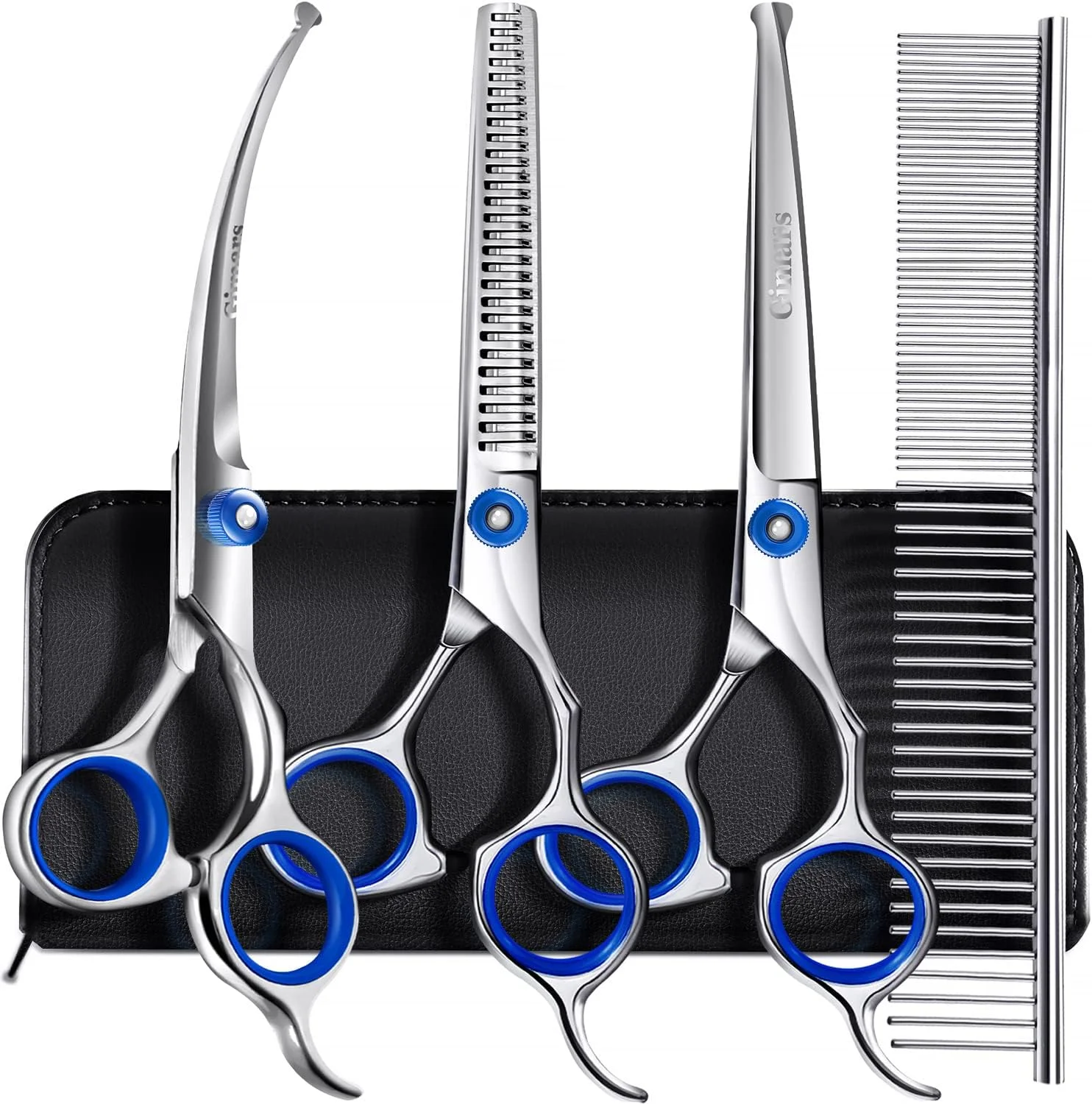 قیچی های پیرایش سگ Gimars با روکش تیتانیوم و فولاد ضد زنگ سنگین - قیچی های پیتاژ، صاف، منحنی با شانه - کیت اصلاح عالی برای موهای بلند و کوتاه، خز برای گربه و سایر حیوانات خانگی قیچی های پیرایش سگ Gimars با روکش تیتانیوم و فولاد ضد زنگ سنگین - قیچی های پیتاژ، صاف، منحنی با شانه - کیت اصلاح عالی برای موهای بلند و کوتاه، خز برای گربه و سایر حیوانات خانگی