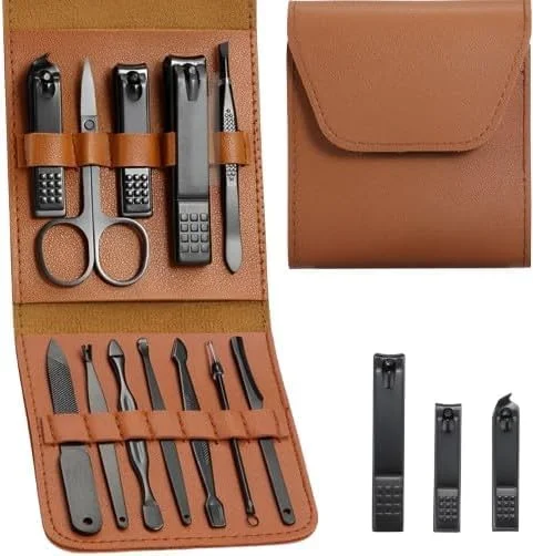 ست مانیکور و پدیکور 12 تکه برای صورت، دست و پا - کیت مراقبت از ناخن قابل حمل با کیف چرمی قهوه ای، برای مسافرت و هدیه ست مانیکور و پدیکور 12 تکه برای صورت، دست و پا - کیت مراقبت از ناخن قابل حمل با کیف چرمی قهوه ای، برای مسافرت و هدیه