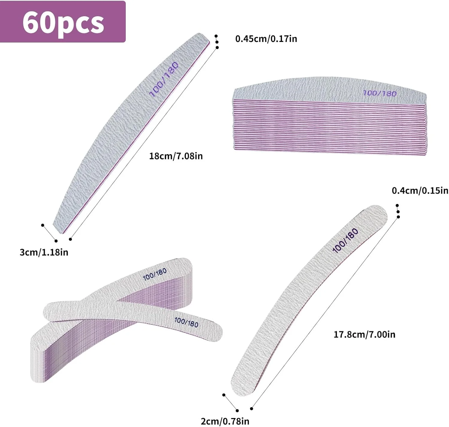 ست حرفه ای 60 عددی سوهان ناخن 100/180: سوهان های دو طرفه برای ناخن های ژلی، سوهان ناخن برای ناخن های طبیعی، سوهان ناخن با کیفیت عالی برای ناخن های ژلی ست حرفه ای 60 عددی سوهان ناخن 100/180: سوهان های دو طرفه برای ناخن های ژلی، سوهان ناخن برای ناخن های طبیعی، سوهان ناخن با کیفیت عالی برای ناخن های ژلی