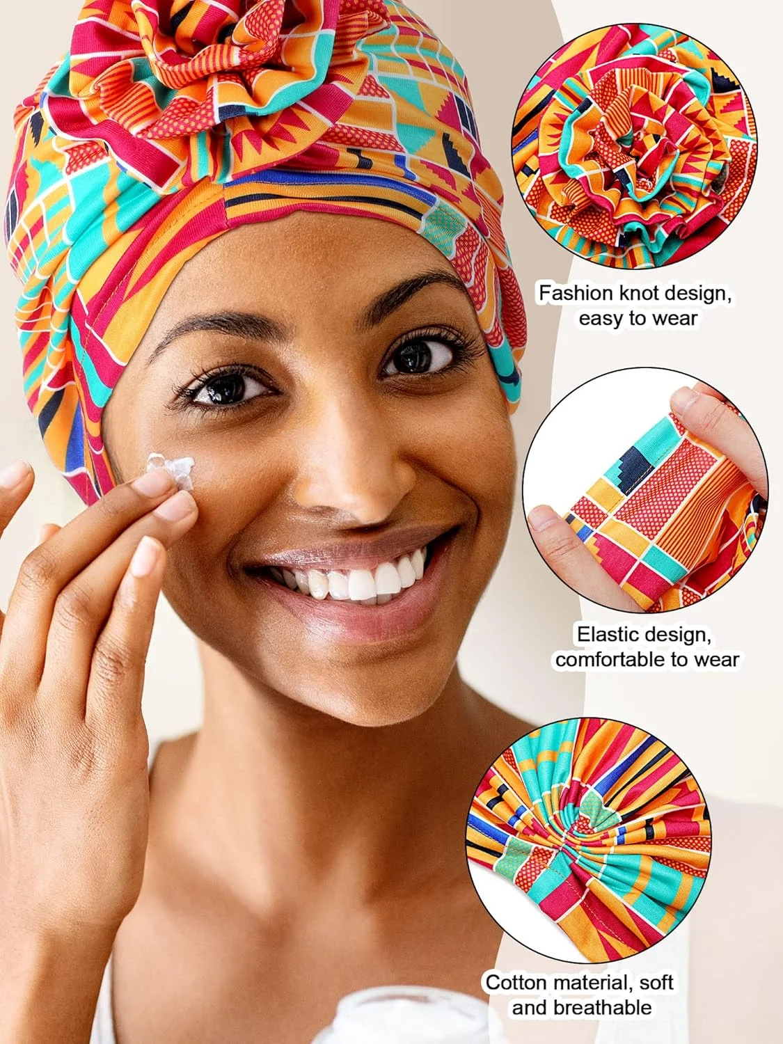 ساتینیور 8 عدد کلاه عمامه زنانه، طرح آفریقایی، گره دار، طرح بوهمی، کلاه بونت گره گل از قبل بسته شده