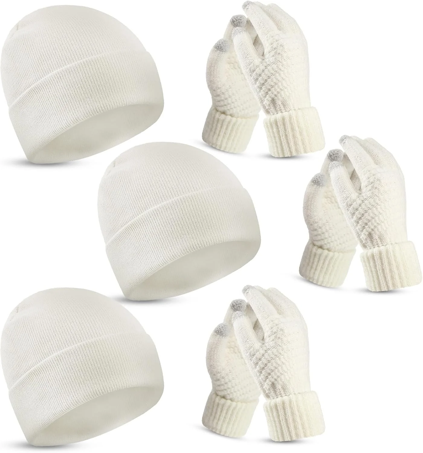 ست کلاه بافتنی و دستکش زمستانی 6 تکه SATINIOR، کلاه بافتنی و دستکش های لمسی نرم مناسب زنان و مردان