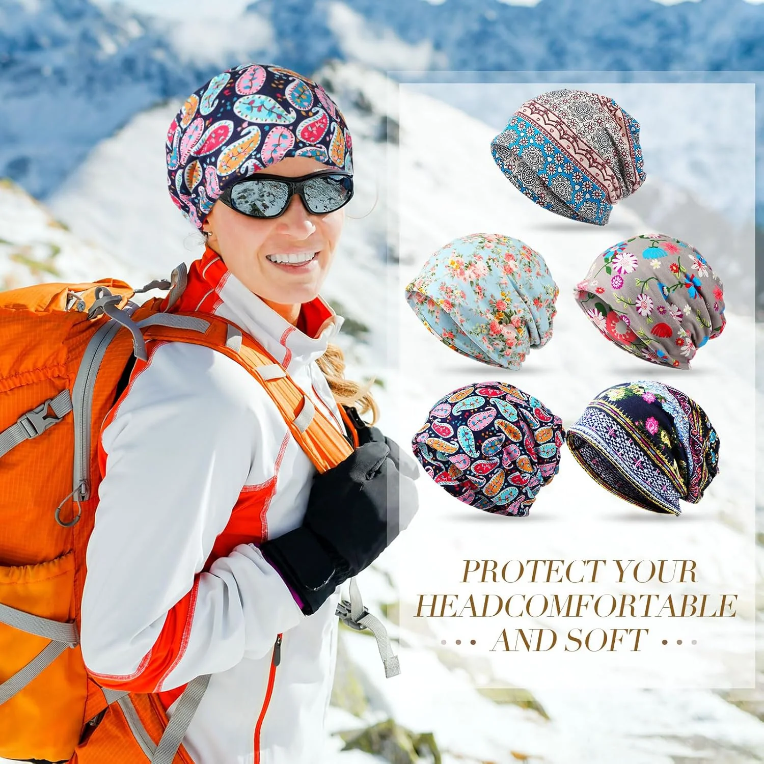 ست 5 عددی کلاه شل زنانه، کلاه عمامه کشی، کلاه سر پوششی برای بیماران سرطانی، کلاه جمجمه ای گشاد، روسری خواب