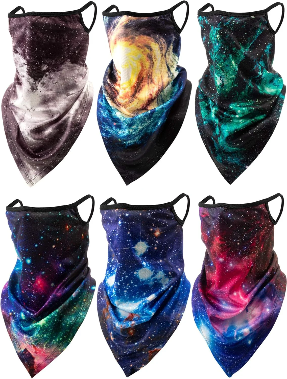 ساتینیور 6 عدد گتر گردن با حلقه گوش، نقاب بالاکلاوا محافظ UV، دستمال سر و روسری برای زنان و مردان، چند رنگ، متوسط