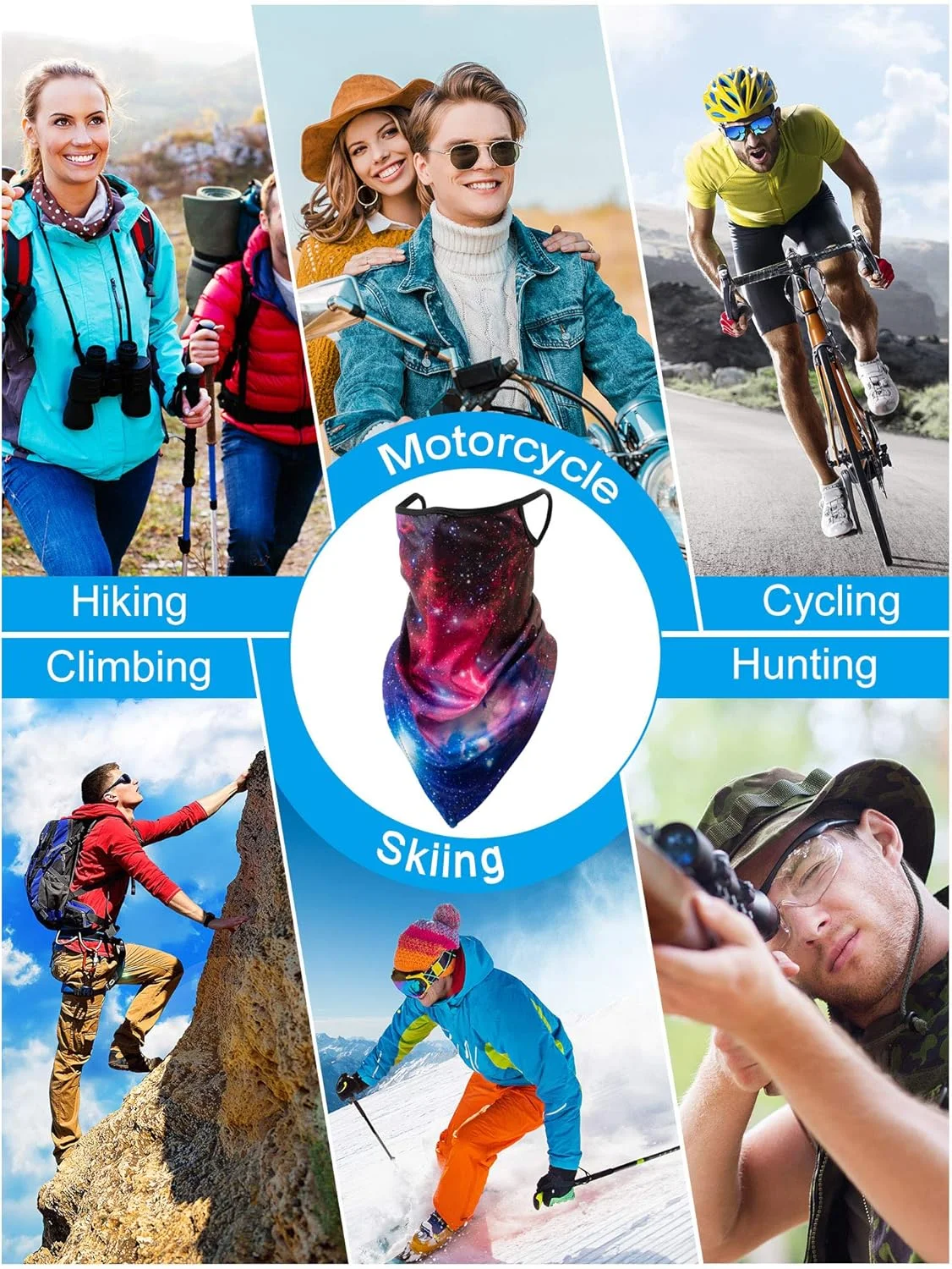 ساتینیور 6 عدد گتر گردن با حلقه گوش، نقاب بالاکلاوا محافظ UV، دستمال سر و روسری برای زنان و مردان، چند رنگ، متوسط