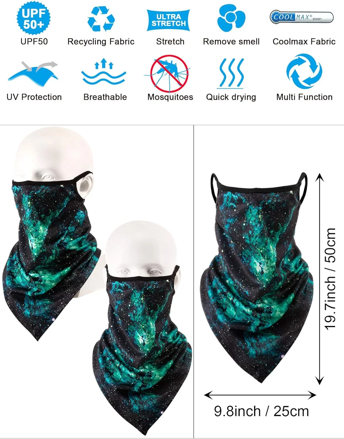 ساتینیور 6 عدد گتر گردن با حلقه گوش، نقاب بالاکلاوا محافظ UV، دستمال سر و روسری برای زنان و مردان، چند رنگ، متوسط