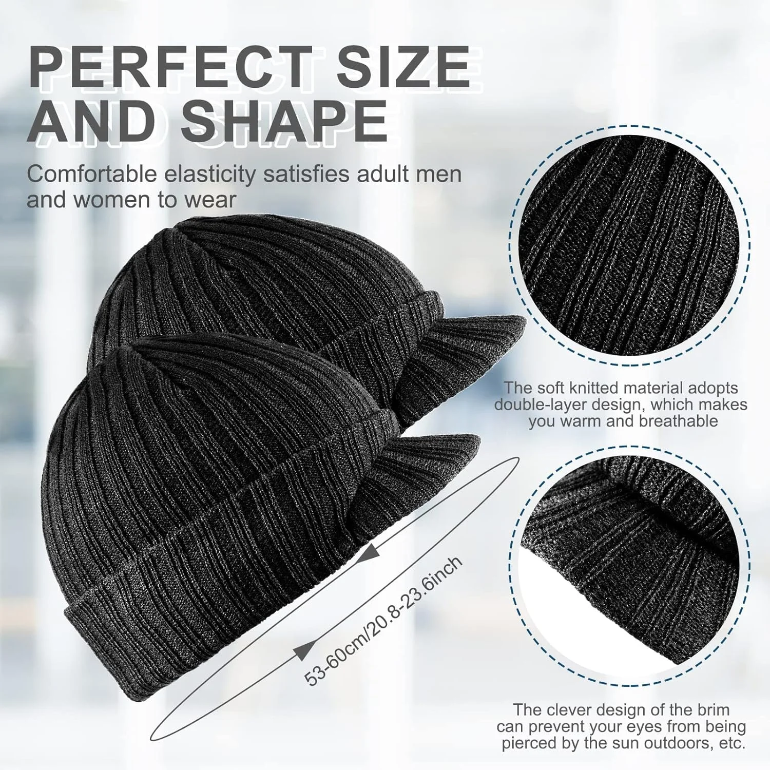 کلاه بافتنی مردانه ساتینیور، 2 عدد کلاه نقاب دار پشمی، کلاه رادار پشمی، کلاه زمستانی گرم لبه دار، مشکی، M